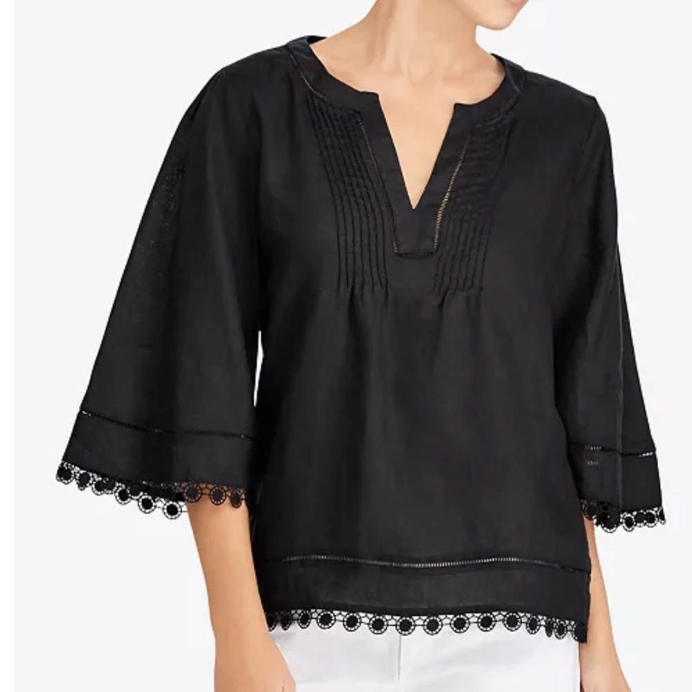 - Lauren Ralph Lauren Lace Trim Linen Top size XS